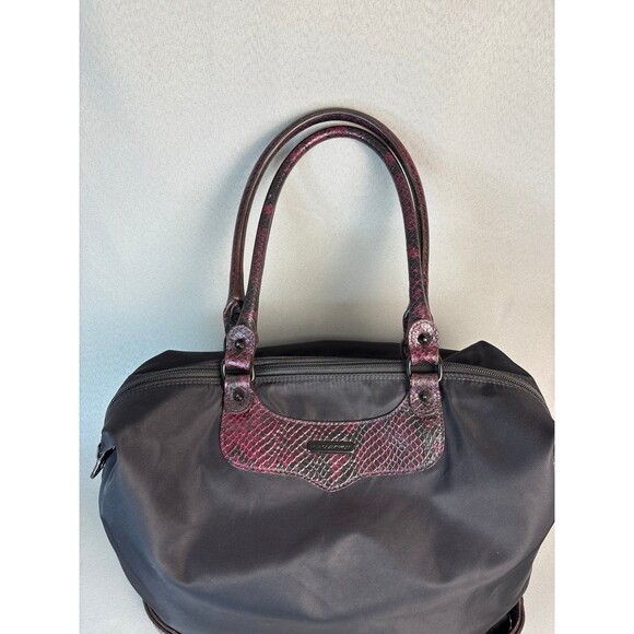 Rebecca Minkoff Purse Shoulder Bag Black Nylon Tote with Red Snakeskin & Spikes - Picture 3 of 12